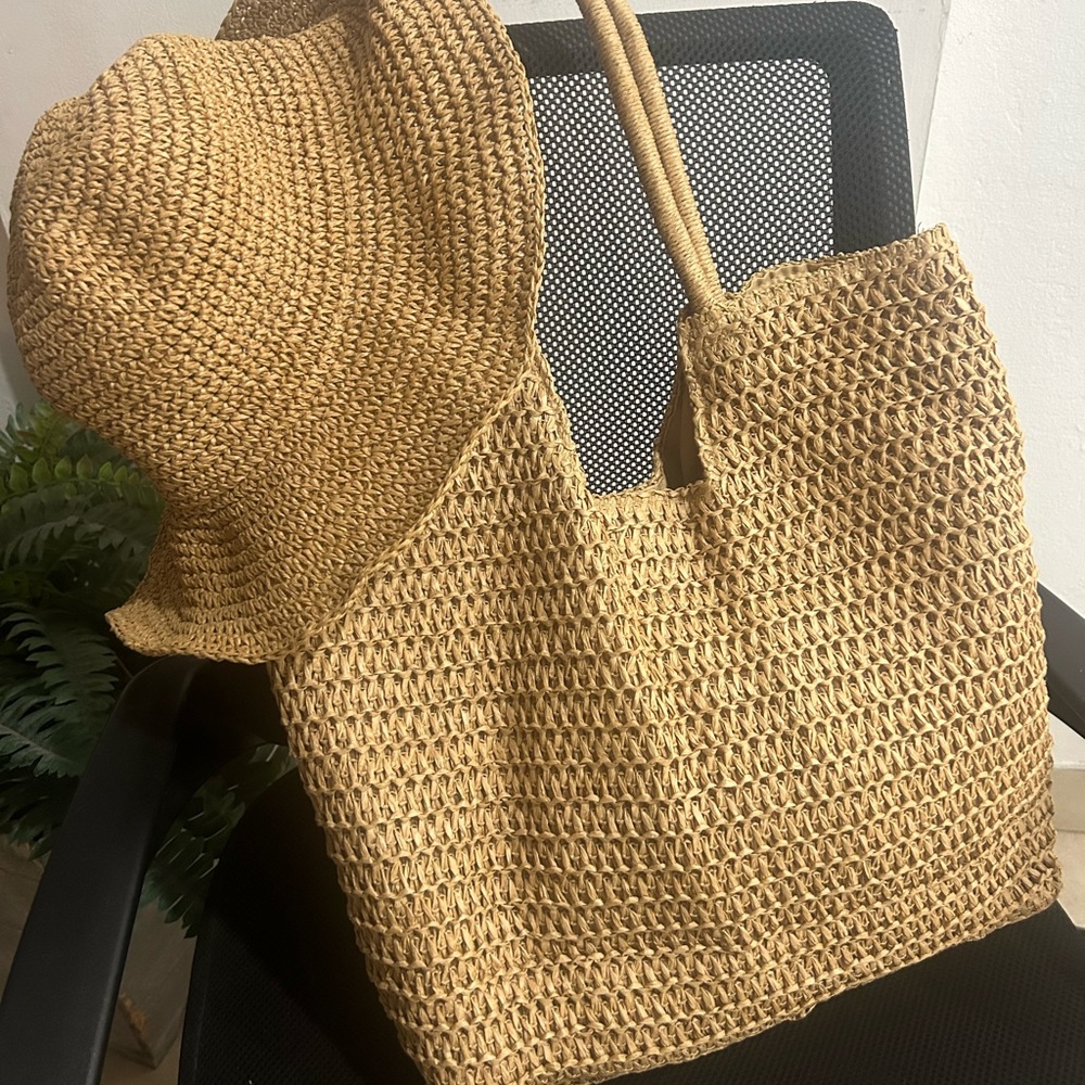 Stylish Tan Woven Tote Bag